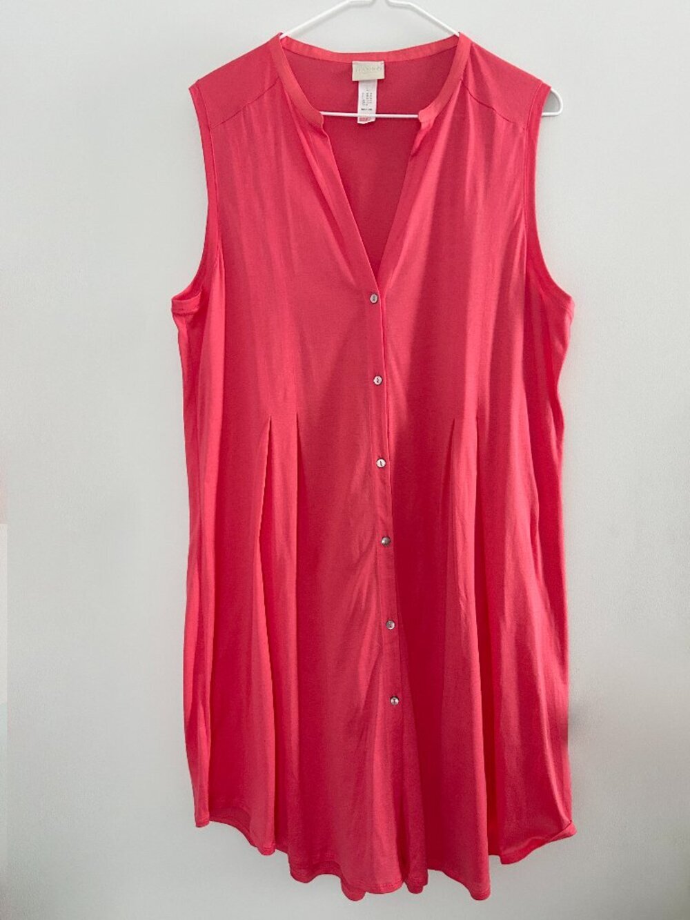 Hanro Switzerland Sleeveless Button Front Sleeveles Tunic Dress Coral Size L